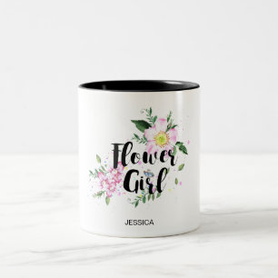 Blomflicka Rosa Blommig Akvarell Bröllop Två-Tonad Mugg
