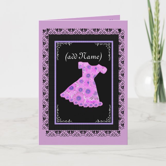 Blomflicka RÖSABLOMMIG KLÄNNING Inbjudan (Framsida)