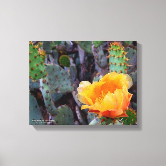 Blomfoto av orange, prickly pear opuntia cactus canvastryck (Framsida)
