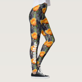 Blomfoto av orange, prickly pear opuntia cactus leggings