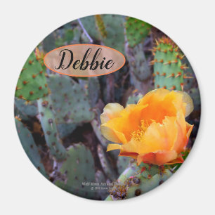 Blomfoto av orange, prickly pear opuntia cactus magnet