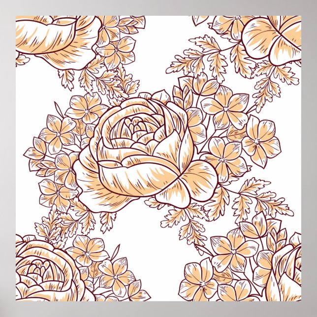 Blomfri blommar. Abstraktens elegans, sömlös mönst Poster (Framsidan)