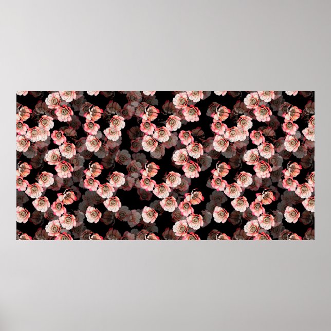 Blomfri blomning i mönster på svart poster (Framsidan)