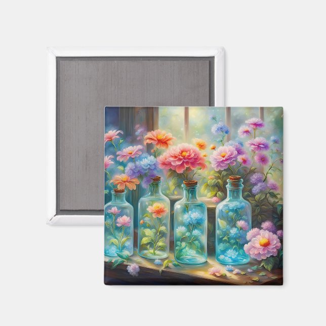 Blomfri vas fylld med bedövande, vibrerande blomni magnet (Front/Back)