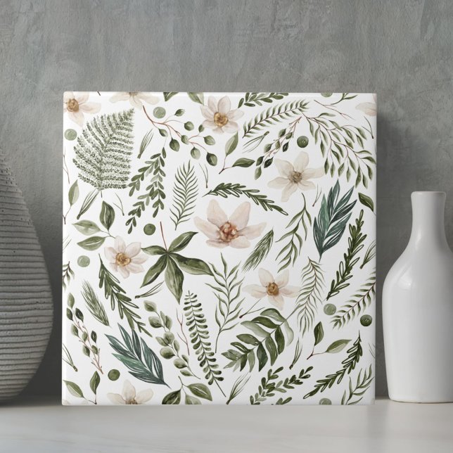 Blomfri vattenfärg Sömlöst Blommönster Kakelplatta (Close up)