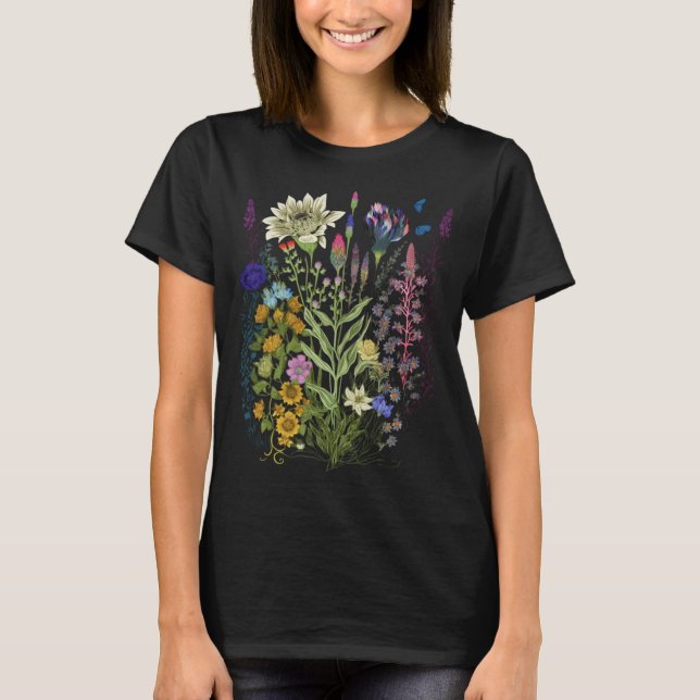 Blomgrafik för Blommigt av kvinnojodblomma T Shirt (Framsida)