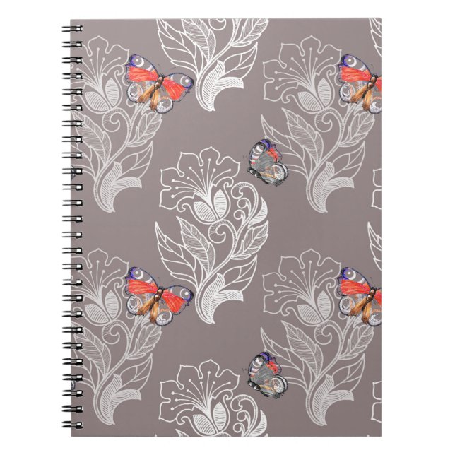 Blomgrafik och fjäril, vattenfärg, mönster anteckningsbok (Framsidan)