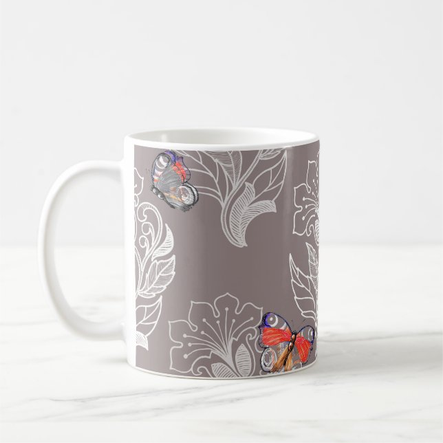 Blomgrafik och fjäril, vattenfärg, mönster  kaffemugg (Vänster)