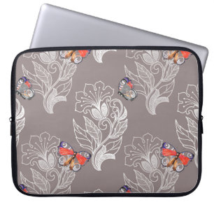 Blomgrafik och fjäril, vattenfärg, mönster laptop fodral