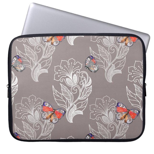 Blomgrafik och fjäril, vattenfärg, mönster laptop fodral (Framsidan)