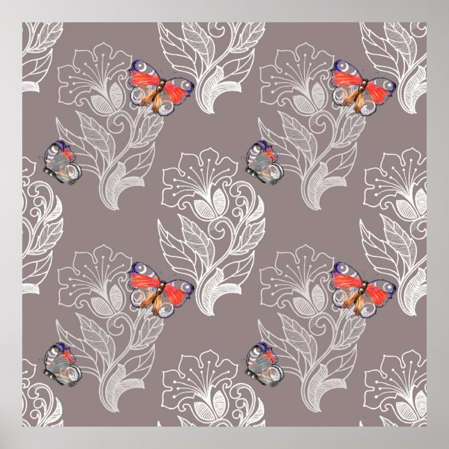 Blomgrafik och fjäril, vattenfärg, mönster poster (Framsidan)