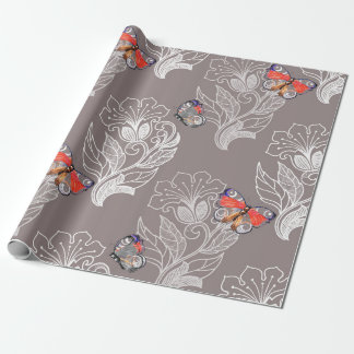 Blomgrafik och fjäril, vattenfärg, mönster  presentpapper