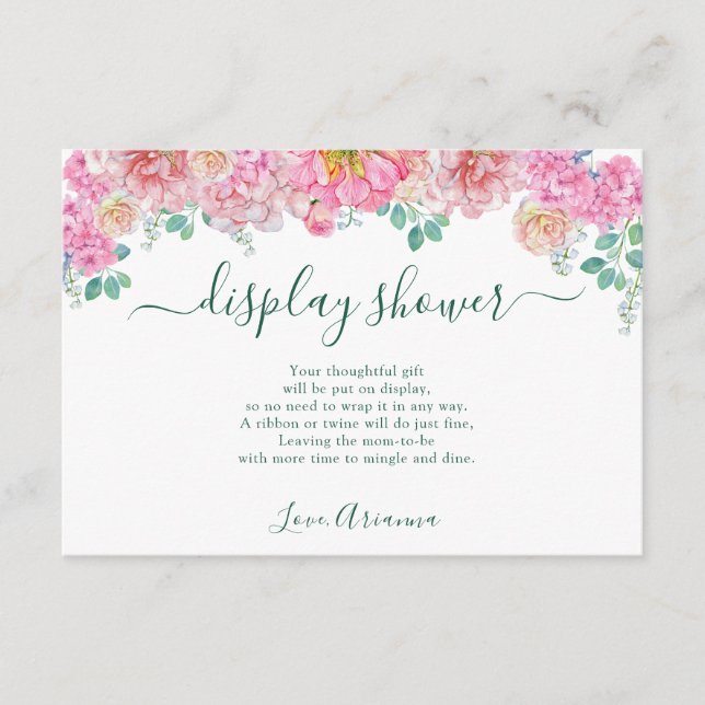 Blomgrön & Rosa Watercolor display dusch Tilläggskort (Framsida)