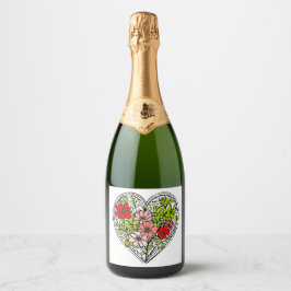 blomhjärtad champagneflasketikett