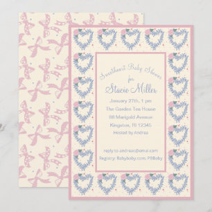 Blomhjärtan och Bows Rosa Baby Shower-inbjudan Inbjudningar