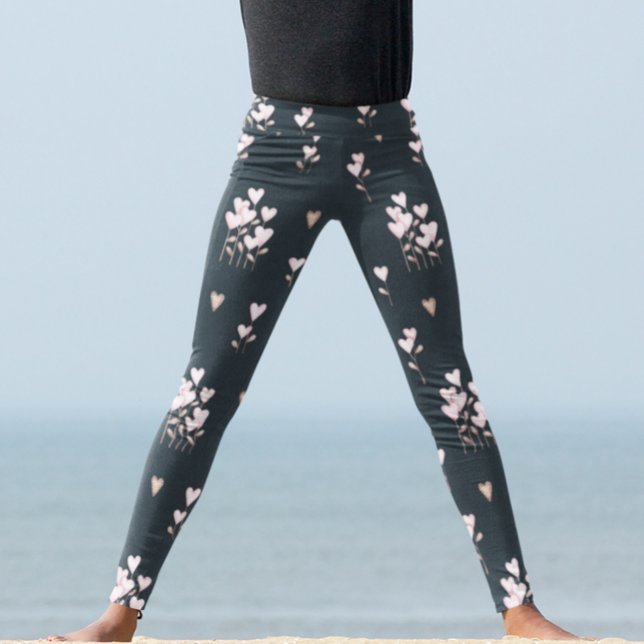 Blomhjärtan Vattenfärg Alla hjärtans dag Leggings (Skapare uppladdad)
