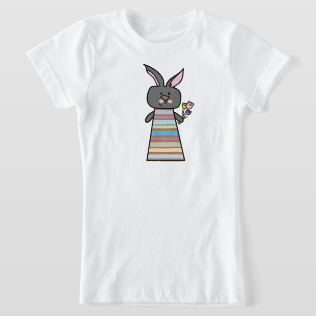 Blomillustration Kanin | Flickor Djur T-Shirt (Laydown)