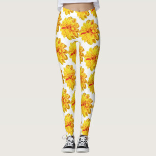Blomkål av gult dahlia på vit bakgrund leggings