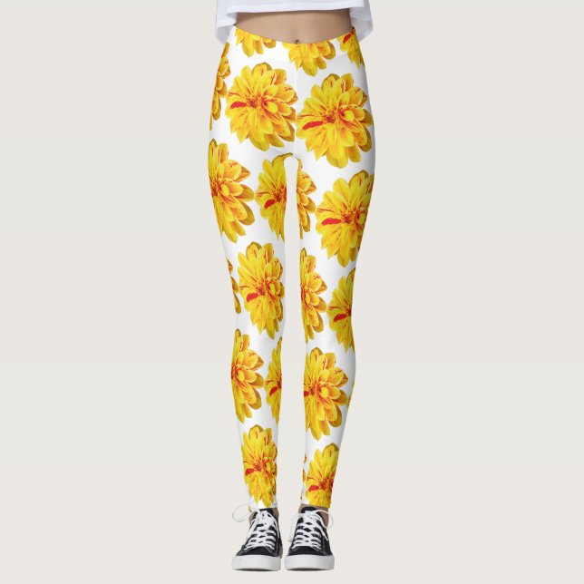 Blomkål av gult dahlia på vit bakgrund leggings (Framsida)