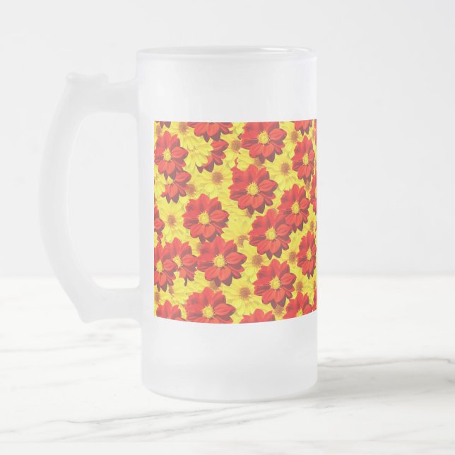 Blomkål av röd och gult frostat ölglas (Vänster)