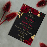 blomkål guld svart bröllop inbjudningar<br><div class="desc">elegantens lyxblommor med vissa guld löv-svarta bröllopsinbjudan glitter-detaljerna simuleras</div>