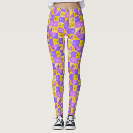 Blomkål på rosa lila och guld abstrakt leggings