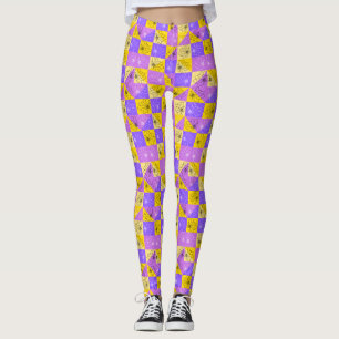 Blomkål på rosa lila och guld abstrakt leggings