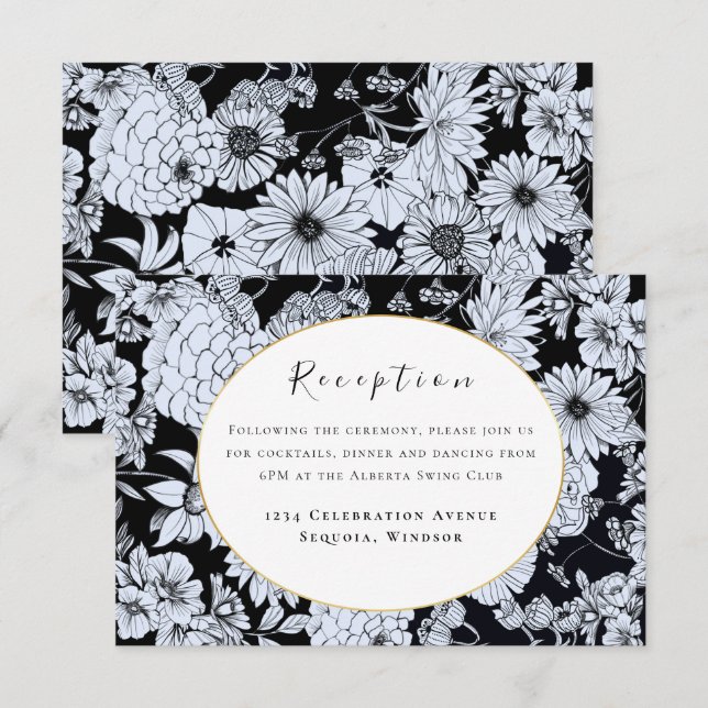 Blomkål teckning, svart och vit blomma tilläggskort (Fram/baksida)