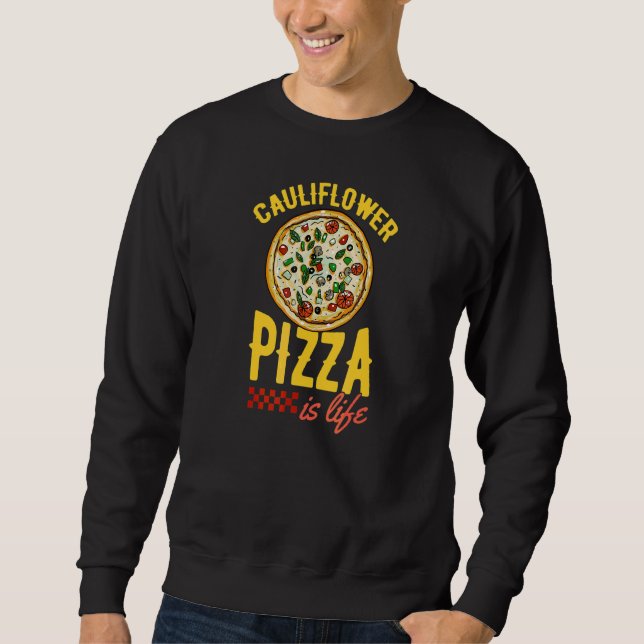 Blomkålspizza är livet vegansk pizza lång ärmad tröja (Framsida)