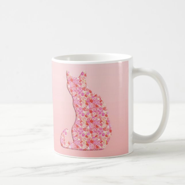 Blomkatt - korall orange och rosa kaffemugg (Höger)