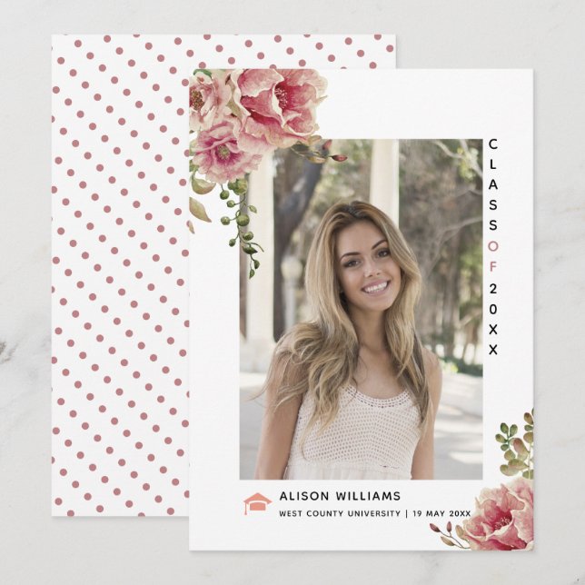 Blomklass i Dusty ro av 2025 studenten-foto Meddelande (Fram/baksida)