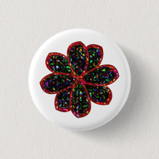 Blomknapp för svart och röd Glitter Knapp (Framsida)