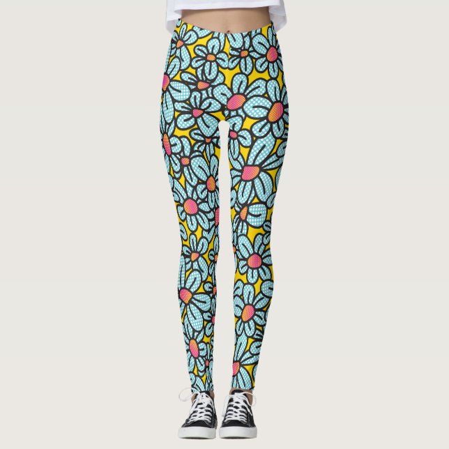 Blomkoppar (Gult) Leggings (Framsida)