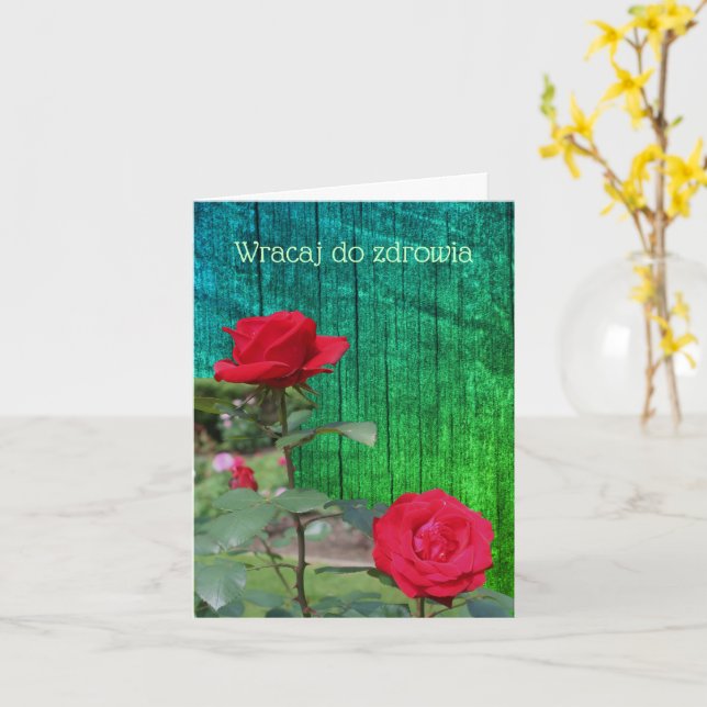 Blomkort för Röd ros i polsk källa Kort (Gul blomma)