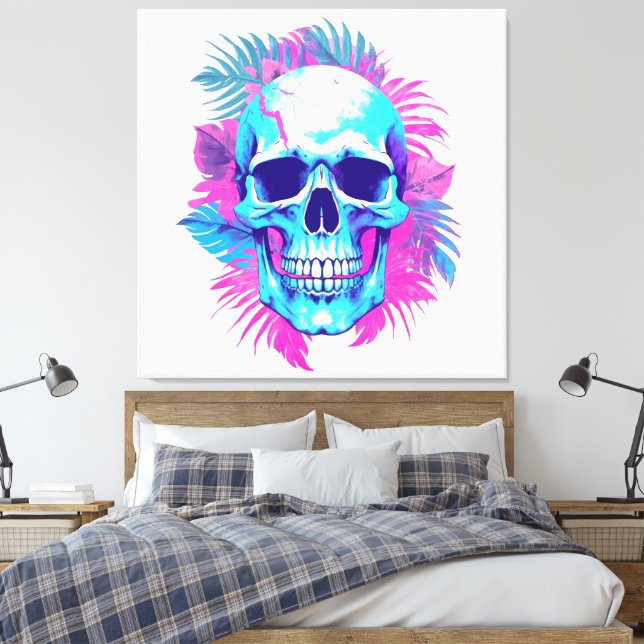 Blomkraniol i Vaporwave-stil Canvastryck (Insitu (sovrum))