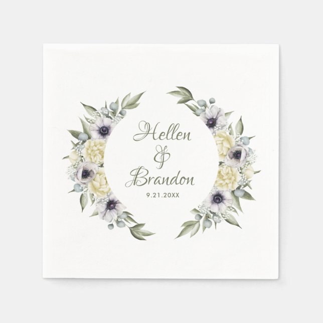 Blomkrans av vit och pastellpersika, shabby-chic,  pappersservett (Framsidan)