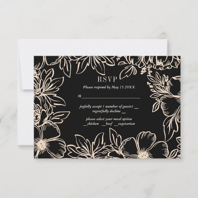 Blomkrans ram elegant bröllop svart OSA Kort (Framsida)