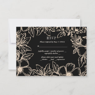 Blomkrans ram elegant bröllop svart OSA Kort