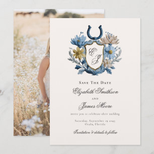 Blomkrön Equestrian Hästsko Monogram Foto Spara Datumet
