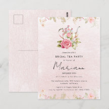 Blomkrukig Tekanna Bröllopsdusch Te-fest Inbjudan
