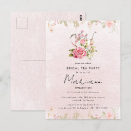 Blomkrukig Tekannas Bröllopsdusch Te-fest Inbjudan
