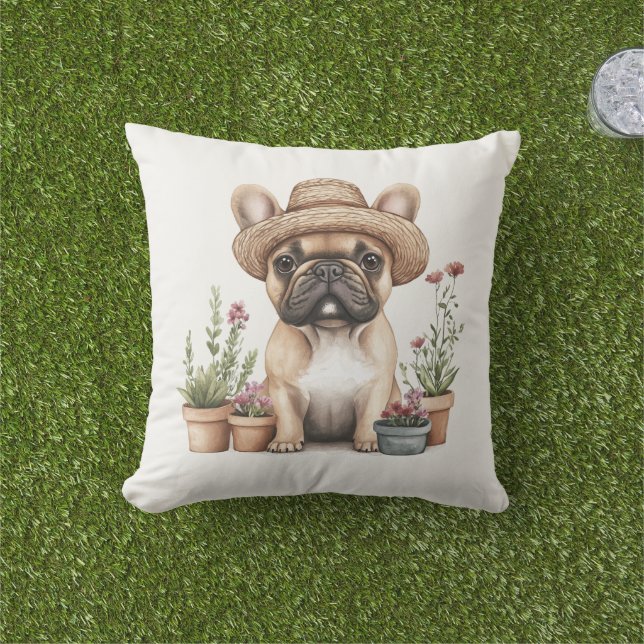  blomkrukor för fransk Bulldog Kudde (Gräs)