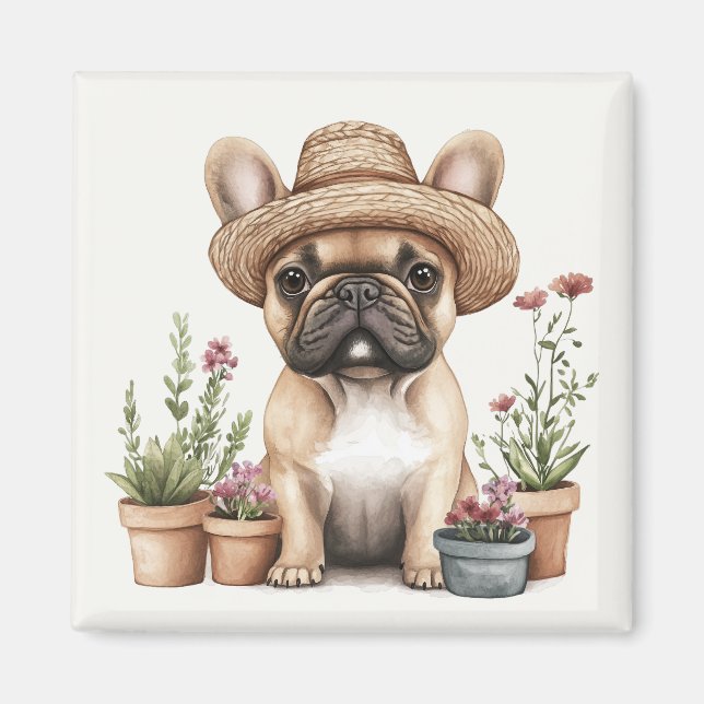  blomkrukor för fransk Bulldog Magnet (Framsidan)