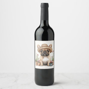 blomkrukor för fransk Bulldog Vinflaska Etikett