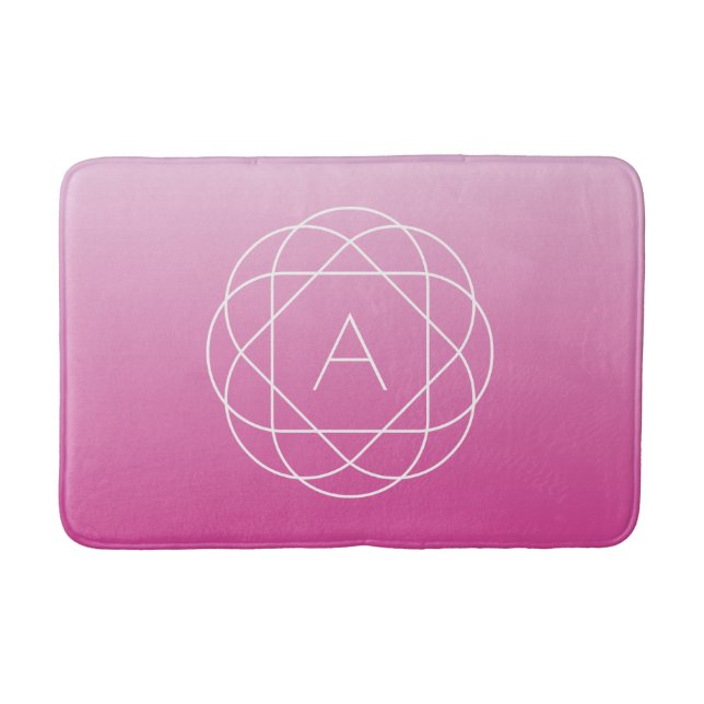 Blomliknande geometriskt monogram | rosa skuggad o badrumsmatta (Framsidan)