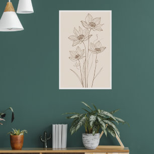 Blomlinjekonst - Elegant beige affisch