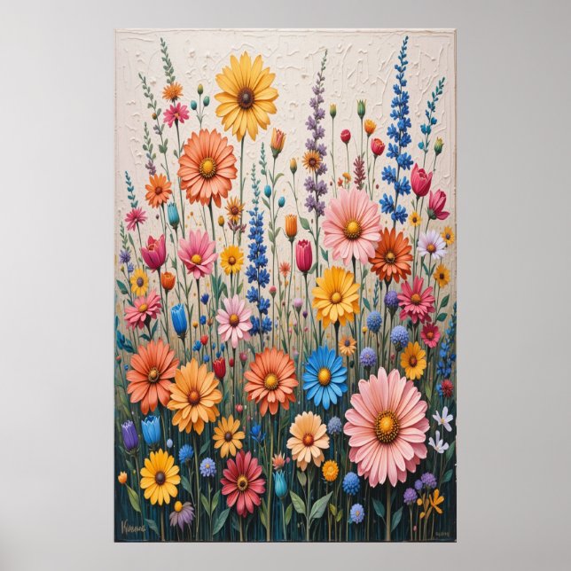 Blomma 3D-strukturmålning på duk Färgrik Vild Poster (Framsidan)