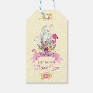 Blomma-, ägg-, kanin- & Flamingobaby showertack Presentetikett