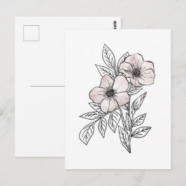 Blomma akvarell linjekonst, estetiskt element vykort