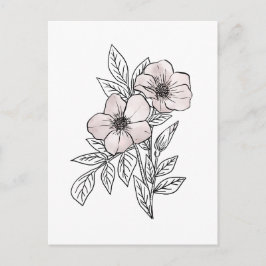 Blomma akvarell linjekonst, estetiskt element vykort
